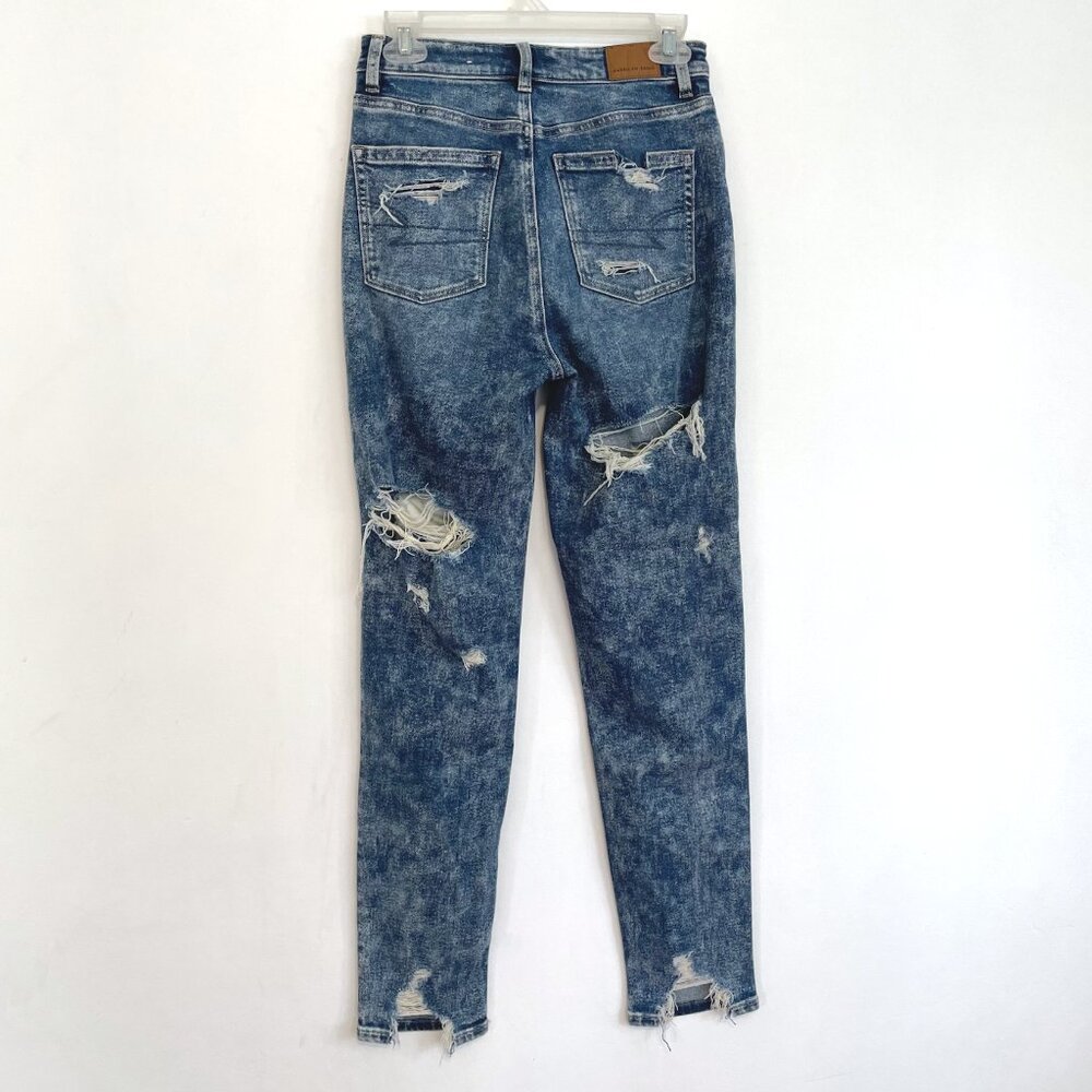 AMERICAN EAGLE AE Stretch Ripped Mom Jean Acid Wash High Waisted Cropped 0 LONG - Picture 13 of 16